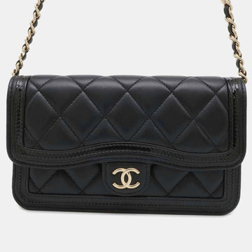 Black Lambskin Patent Leather MatelaESe Chain Phone Case