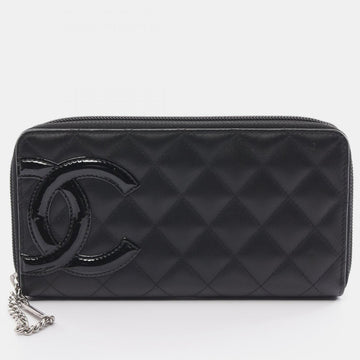 Black Leather Cambon Line Round Zipper Long Wallet