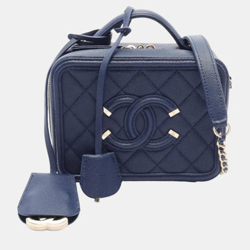 Navy Caviar Skin (Grained Calf) CC Filigree MatelaESe Vanity Shoulder Bag