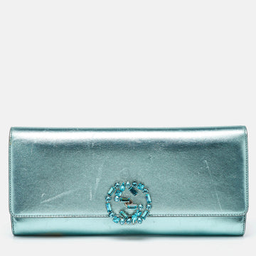 Metallic Leather Crystal Interlocking G Broadway Clutch