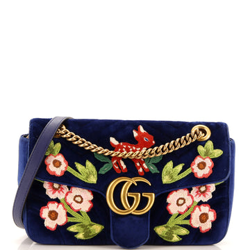 GUCCI GG Marmont Flap Bag Embroidered MatelaESe Velvet Small