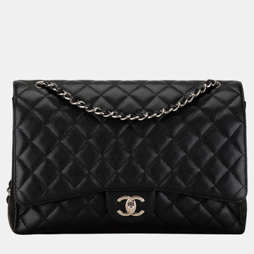 Black Caviar Leather Maxi ClaESic Double Flap Bag