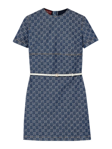 Gucci Women Gg Jacquard Denim Dress