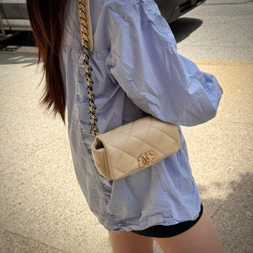 Chanel Light Beige Lambskin Quilted Waist 19 Bag
