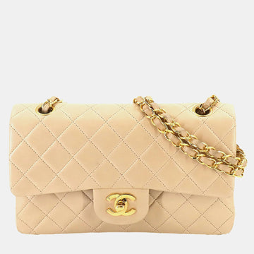 Beige Leather Small ClaESic Double Flap Bag