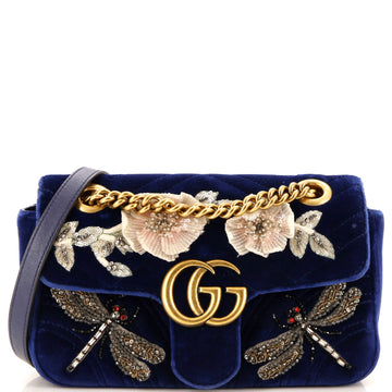 GUCCI GG Marmont Flap Bag Embellished MatelaESe Velvet Mini