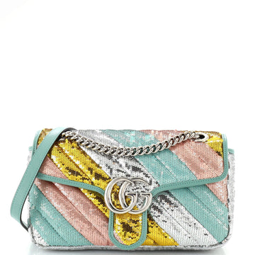 GUCCI GG Marmont Flap Bag Diagonal Quilted Sequins Small
