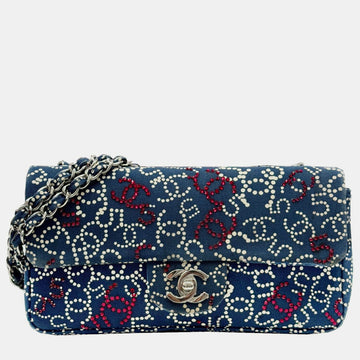 Navy Red White Rhinestone Cotton Coco Mark No.5 Icon Chain Shoulder Bag