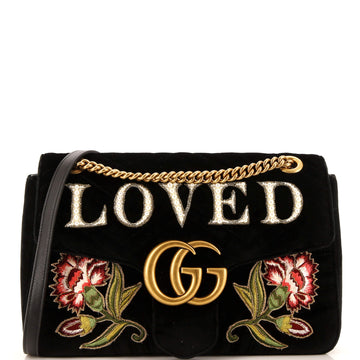 GUCCI GG Marmont Flap Bag Embroidered MatelaESe Velvet Medium