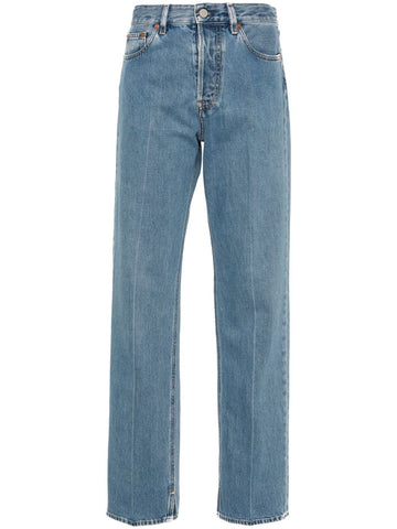 GUCCI Cotton Denim Jeans with Logo Patch and Frayed Hem - Women’s