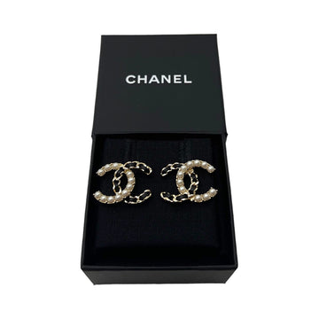 Chanel CC Interlocking Gold-tone & Pearl Earrings