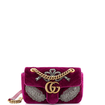 GUCCI GG Marmont Flap Bag Embellished MatelaESe Velvet Mini