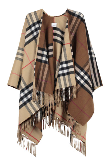 BURBERRY Wool and Cashmere Cape with Signature Check Motif