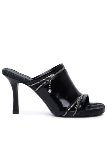 BURBERRY Shiny Leather Peep Sandals with Zippered Closures - 8.5 cm Heel Height