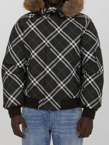 BURBERRY Men's Check Motif Jacket with Faux Fur Hood