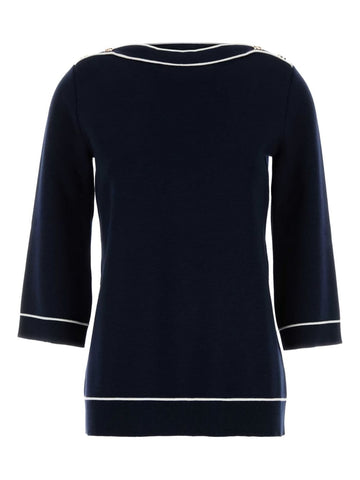 GUCCI Wool Boat-Neck Sweater with Contrast Trim and Logo-Embellished Buttons