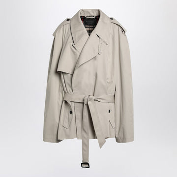 Balenciaga Beige Cropped Trench Coat In Cotton Twill Women