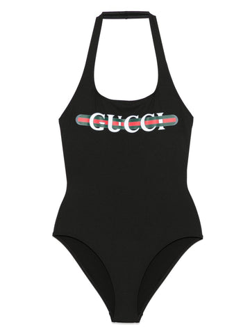 GUCCI Printed Swimsuit with Halter Neckline and High-Cut Leg (S)