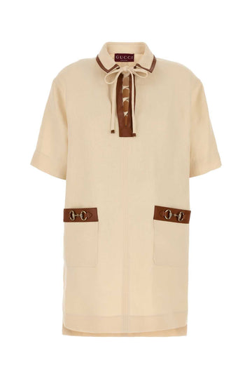 GUCCI Linen Mini Dress with Iconic Horsebit Detail