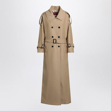 Gucci Beige Coat In Silk And Wool Gg Women