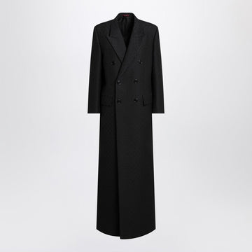 Gucci Black Coat In Silk And Jacquard Wool Gg Women