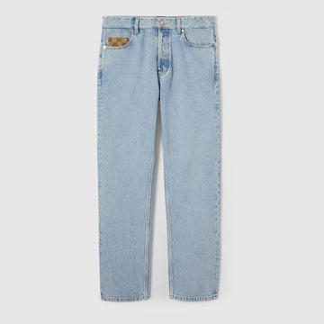 GUCCI Men's Straight Leg Denim Jeans with Canvas Details