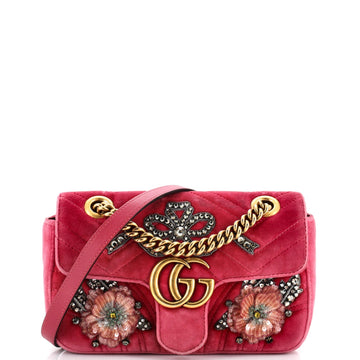 GUCCI GG Marmont Flap Bag Embellished MatelaESe Velvet Mini