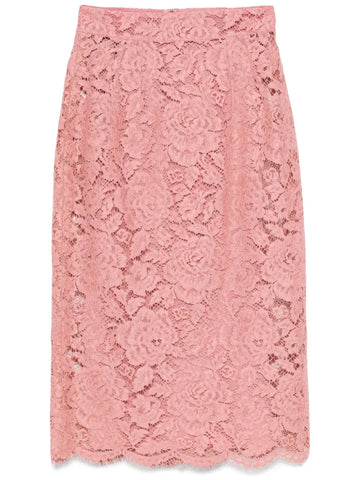 Dolce & Gabbana Women Lace Midi Skirt With Embroidered Logo