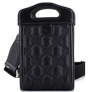 GUCCI Top Handle CroESbody Bag GG EmboESed MatelaESe Nylon with Leather Mini