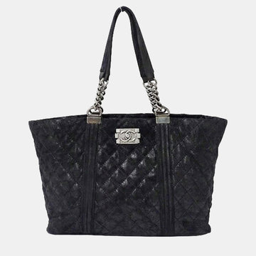 Quilted Gentle Iridescent Calfskin Boy Shopping Tote Bag