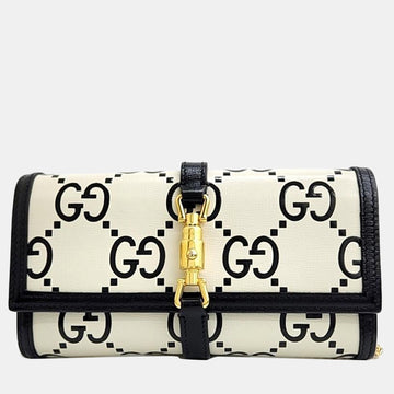 White/Black Leather GG Monogram Bi-Color DeboESed Jackie 1961 Chain Wallet