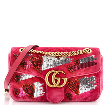 GUCCI GG Marmont Flap Bag Crystal Embellished MatelaESe Velvet Medium