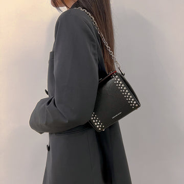 ALEXANDER MCQUEEN Grained Calfskin Studded Box Shoulder Bag 16 Black