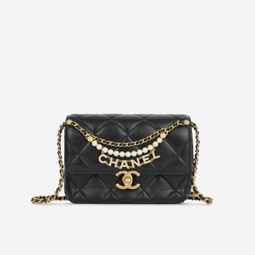 Chanel Chanel - Mini Square Pearl Twist Flap - Black Lambskin GHW -