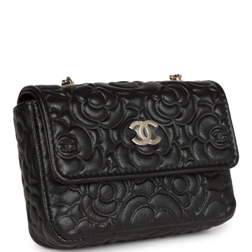 Chanel Camellia EmboESed Belt Bag Black Lambskin Light Gold Hardware