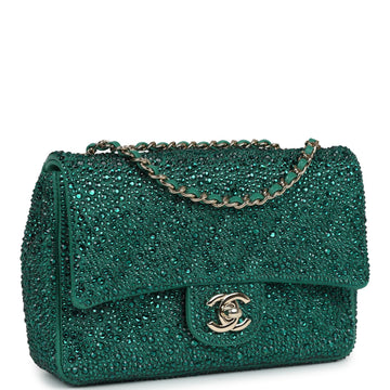 Chanel Mini Flap Bag Green SwaroESki Crystal and Green Lambskin Silver Hardware