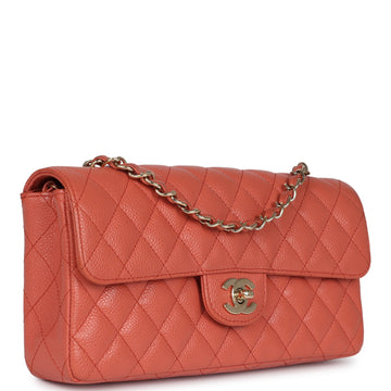 Chanel ClaESic East West Single Flap Coral Caviar Light Gold Hardware