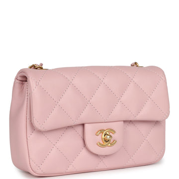 New Chanel Mini REStangular Flap Bag with Heart Chain Pink Lambskin Antique Gold Hardware