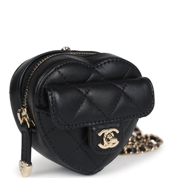 Chanel CC In Love Heart NESklace Bag Black Lambskin Light Gold Hardware
