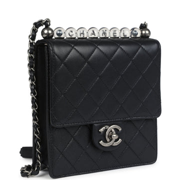 New Chanel Chic Pearls Flap Bag Black Calfskin Aged Ruthenium Hardware