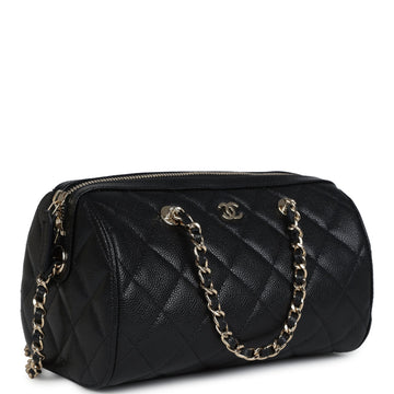 Chanel Mini TimeleES ClaESic Barrel Bag with Chain Black Shiny Caviar Light Gold Hardware