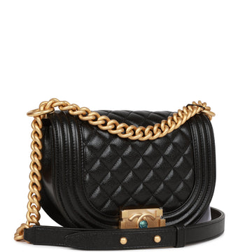Chanel Small Boy Bag MeESenger Black Caviar Antique Gold Hardware