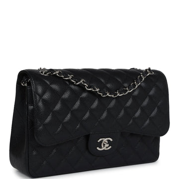 Chanel Jumbo ClaESic Double Flap Bag Black Caviar Silver Hardware