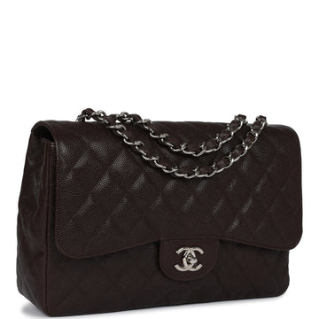 New Chanel Jumbo ClaESic Single Flap Dark Brown Caviar Silver Hardware