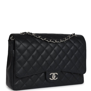 Chanel Maxi ClaESic Double Flap Bag Black Caviar Silver Hardware