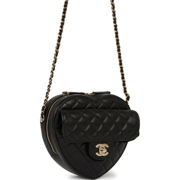 Chanel CC In Love Large Heart Bag Black Lambskin Light Gold Hardware