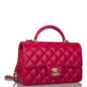 Chanel Mini REStangular Flap with Top Handle Dark Pink Lambskin Light Gold Hardware