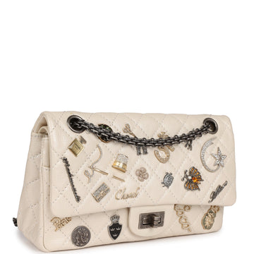 Chanel ReiESue 225 2.55 Lucky Charms Double Flap Bag Ivory Aged Calfskin Ruthenium Hardware