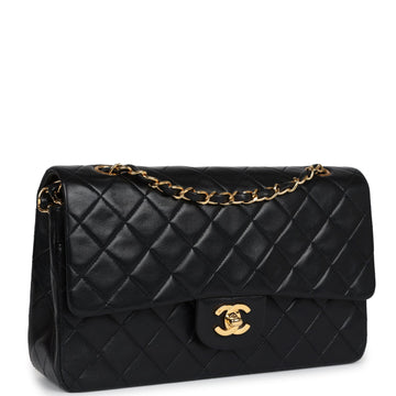 New Chanel Medium ClaESic Double Flap Black Lambskin Gold Hardware