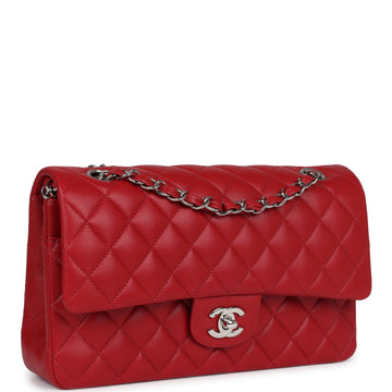 Chanel Medium ClaESic Double Flap Bag Red Lambskin Silver Hardware